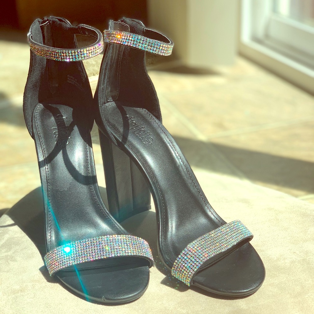 Sparkly heels with ankle strap, size 8